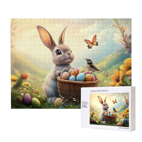 Puzzle 500 Teile Tiere, Helle Und Farbenfrohe Puzzles, Niedlicher Osterhase Mit Ostereiern, Indoor-Puzzle-Kreativspiel von MocArt