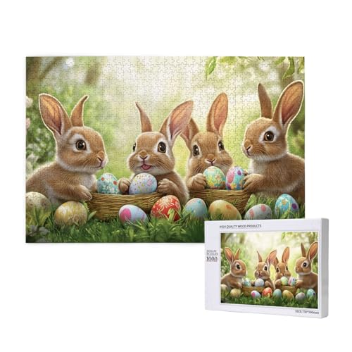 Puzzle Kaninchenfamilie 1000 Teile, Bildende Kunst, Holzpuzzle Osterei Hase, Geschenke Für Puzzle Liebhaber von MocArt