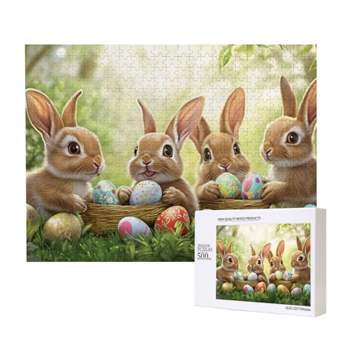 Puzzle Kaninchenfamilie 500 Teile, Bildende Kunst, Holzpuzzle Osterei Hase, Geschenke Für Puzzle Liebhaber von MocArt