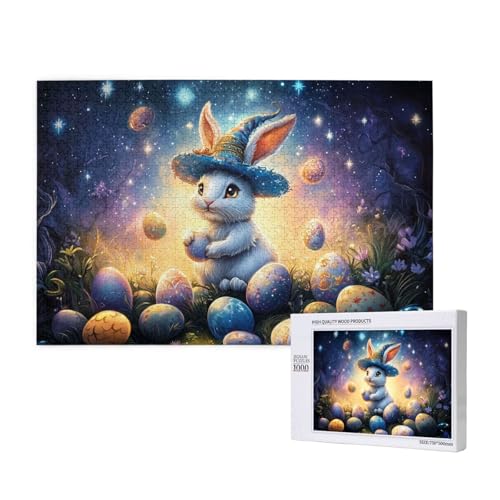 Puzzles 1000 Teile, Puzzle Eines Kaninchens Mit Zauberhut, Das Zwischen Ostereiern Unterwegs Ist, Puzzles Für Anspruchsvolle Familienaktivitäten von MocArt