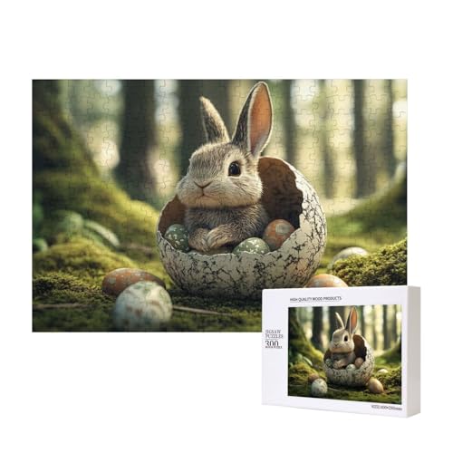 Puzzles 300 Teile, Puzzle Eines Kaninchens Mit Zauberhut, Das Zwischen Ostereiern Unterwegs Ist, Puzzles Für Anspruchsvolle Familienaktivitäten von MocArt