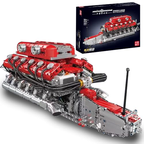 MocSpaß Technik V12 M0T0R, Technik Groß（V12）Die v12-Zylinder-M0TOR-Blockbausatz, 3472 Klemmbausteine V12 M0TOR MOC Bausatz Mit M0TOREN AkkuB0X für Kinder Erwachsene von MocSpaß