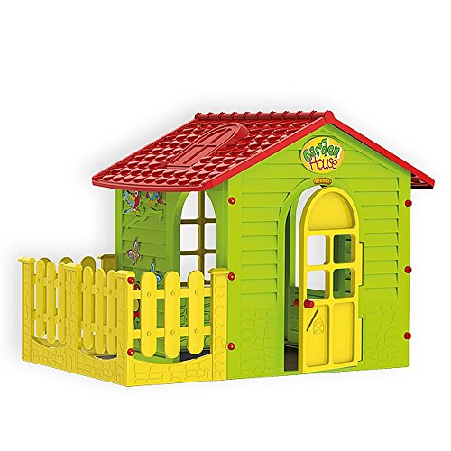 Mochtoys 5907442108392 Spielhaus für drinnen und draußen mit Zaun, Gartenhaus Kind, 165 x 120 x 120 von Mochtoys