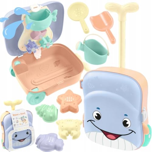 Mochtoys Kinder-Strandkoffer - Set mit Zubehör, IML-Druck mit Wal-Motiv, Farbecht, Perfekt zum Spielen im Sand, Abmessungen: 24x14x34 cm von Mochtoys