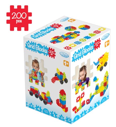 Mochtoys Bausteine für Kinder - Set mit 200 Farbigen Blöcken in Gitterform, Verschiedene Formen und Farben, Fördern die Kreativität, Bauspielzeug für Kleinkinder ab 3 Jahren von Mochtoys