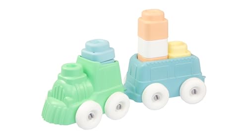 Mochtoys Play&Squish Eisenbahnset – Weiche Bausteine Pastellfarben – Lokomotive, 1 Waggon & 24 Bausteine – Kindersicher, Zertifiziert & Kompatibel mit Play&Squish Serie von Mochtoys