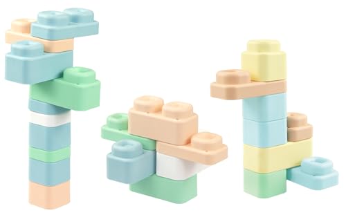 Mochtoys Play&Squish Sensorymatten Set – 4 Strukturierten Matten & 24 Weiche Bausteine Pastellfarben – Kindersicher & Zertifiziert – Fördert Kreativität – Kompatibel mit Play&Squish Serie von Mochtoys