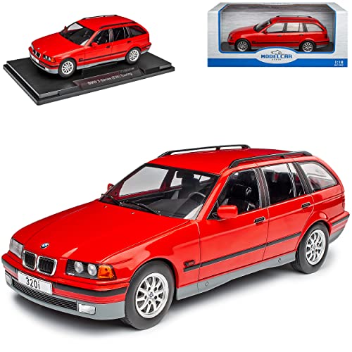 Model Car Group B-M-W 3er E36 Touring Kombi Mittel Rot 1990-2000 1/18 Modell Auto mit individiuellem Wunschkennzeichen von Model Car Group