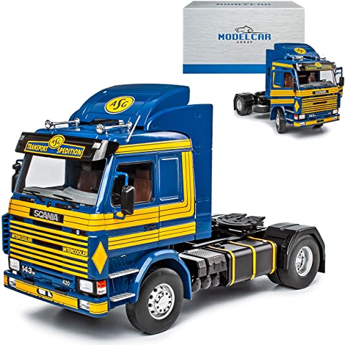 Model Car Group Scania 143 Topline Gelb Blau ASG 1987 LKW Truck 1/18 Modell Auto von Model Car Group