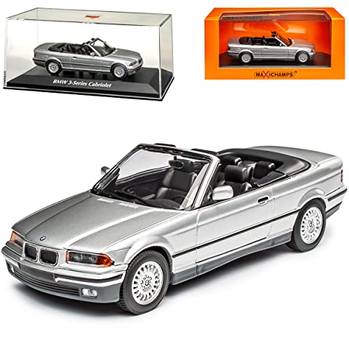 B-M-W 3er E36 Cabrio Silber 1990-2000 1/43 Minichamps Maxichamps Modell Auto mit individiuellem Wunschkennzeichen von Model Car