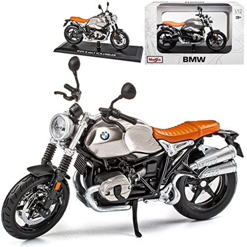 B*M*W R NineT Scrambler Grau Ab 2016 mit Sockel 1/12 Modell Motorrad mit individiuellem Wunschkennzeichen von Model Car