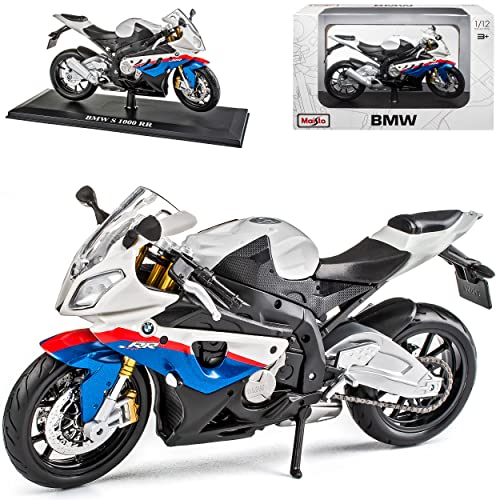 B-M-W S 1000 RR Weiss Ab 2009 mit Sockel 1/12 Modell Motorrad mit individiuellem Wunschkennzeichen von Model Car