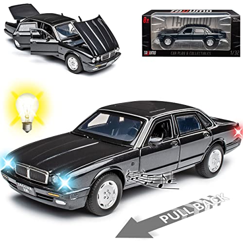 Jaguar XJ6 Limousine Schwarz 3. Generation 1979-1992 mit Licht und Sound 1/32 Tayumo Modell Auto mit oder ohne individiuellem Wunschkennzeichen von Model Car