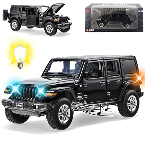 Jeep Wrangler JT Sahara Unlimited Schwarz 5 Türer Ab 2019 mit Licht und Sound 1/32 Tayumo Modell Auto von Model Car