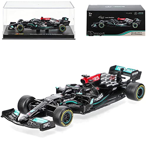 Mercedes-B AMG W12 E Performance Lewis Hamilton Nr 44 Formel 1 2021 mit Sockel und Vitrine 1/43 Burago Modell Auto von Model Car