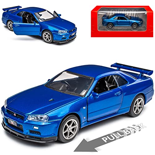 Nisan Skyline R34 GT-R V-Spec II Coupe Blau 1998-2002 1/36 Tayumo Modell Auto mit oder ohne individiuellem Wunschkennzeichen von Model Car