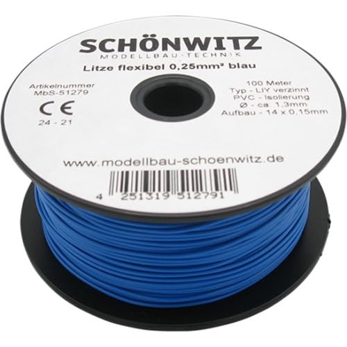 51279 Miniaturkabel Litze flexibel LIY 0,25mm², 100 Meter (blau) von Modellbau Schönwitz