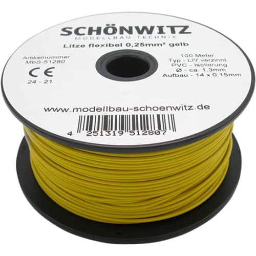 51280 Miniaturkabel Litze flexibel LIY 0,25mm², 100 Meter (gelb) von Modellbau Schönwitz