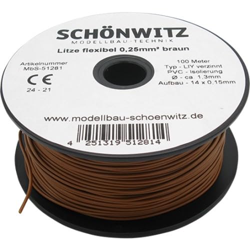 51281 Miniaturkabel Litze flexibel LIY 0,25mm², 100 Meter (braun) von Modellbau Schönwitz