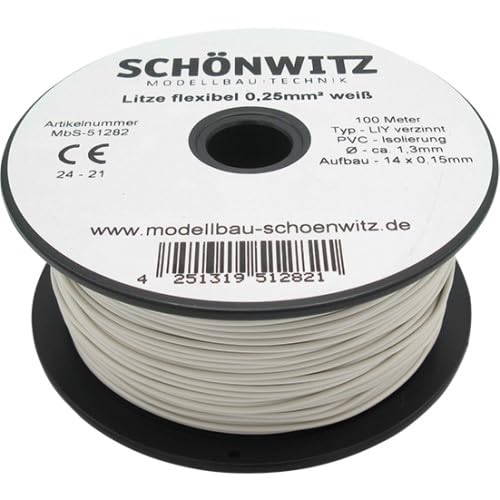 51282 Miniaturkabel Litze flexibel LIY 0,25mm², 100 Meter (weiß) von Modellbau Schönwitz