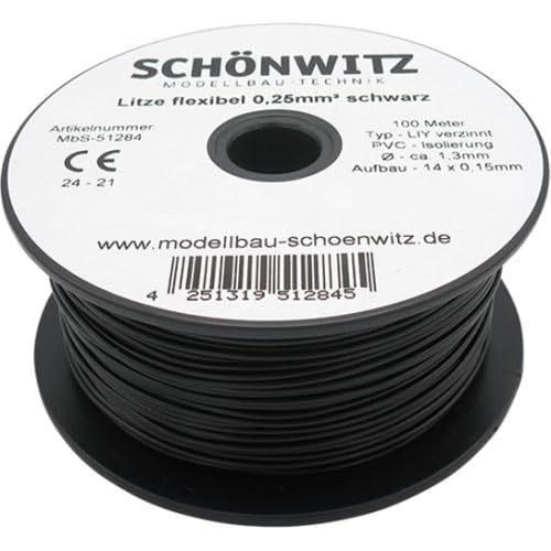 51284 Miniaturkabel Litze flexibel LIY 0,25mm², 100 Meter (schwarz) von Modellbau Schönwitz