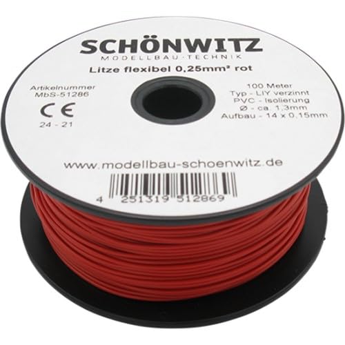 51286 Miniaturkabel Litze flexibel LIY 0,25mm², 100 Meter (rot) von Modellbau Schönwitz