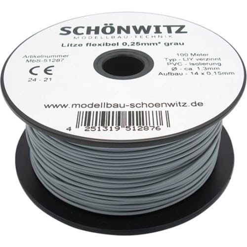 51287 Miniaturkabel Litze flexibel LIY 0,25mm², 100 Meter (grau) von Modellbau Schönwitz