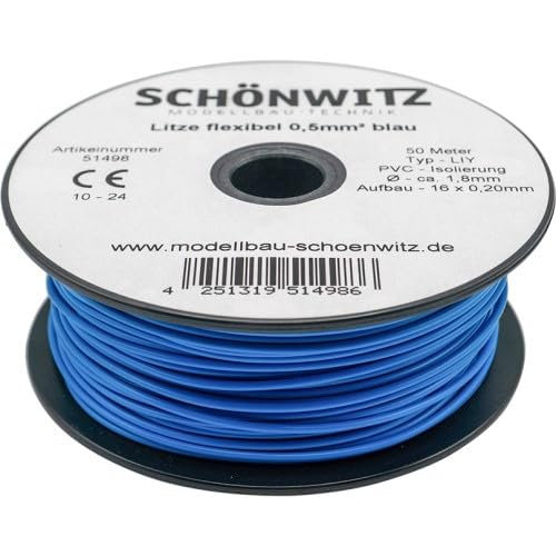 51498 Miniaturkabel Litze LIY 0,50mm² blau (50 Meter) von Modellbau Schönwitz