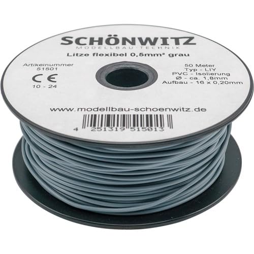 51501 Miniaturkabel Litze LIY 0,50mm² grau (50 Meter) von Modellbau Schönwitz