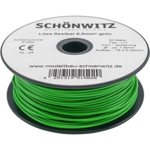 51502 Miniaturkabel Litze LIY 0,50mm² grün (50 Meter) von Modellbau Schönwitz