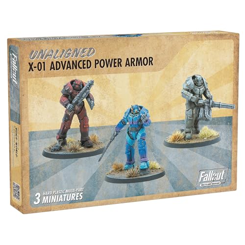 Modiphius Entertainment Fallout: Wasteland Warfare - Unaligned: X-01 Power Armor - 3 Figuren, Unpainted Miniatures, Scenic Bases, Tabletop Miniatures von Modiphius