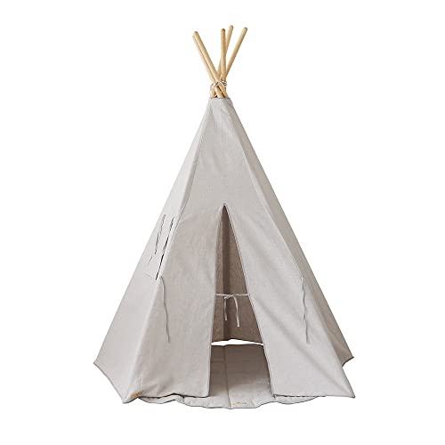 Moi Mili Kinder-Tipi mit Sitzmatte Leinen-Tipi in Hellgrau für Jungen und Mädchen Spielbereich mit Wendematte Tragetasche Kinderzelt für Drinnen Kinderzimmer von Moi Mili