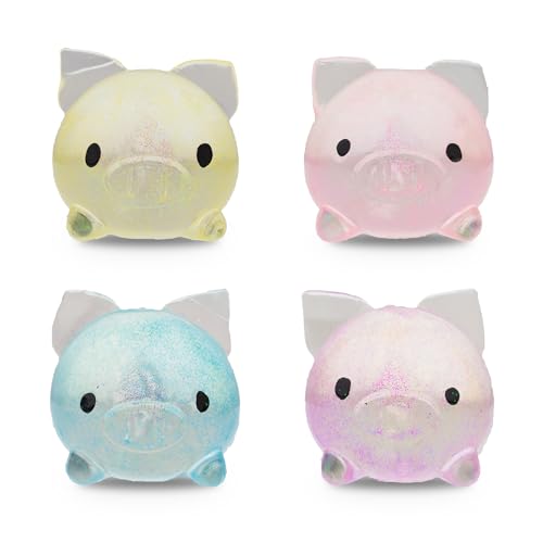 Pig Squisheez Stretch Balls, Squishy Pig 4 Pack, Stressabbau Bälle (4er Set) - Angstabbau Squeezing Squishy Balls Lustiges Fidget Spielzeug von Moinin