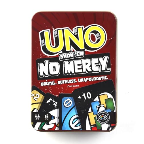 Moisages UNO No Mercy Kartenspiel in Einer Aufbewahrungsdose zum Mitnehmen für Kinder, Erwachsene und Familienabende mit zusätzlichen Karten, Sonderregeln und härteren Strafen(Tinbox) von Moisages