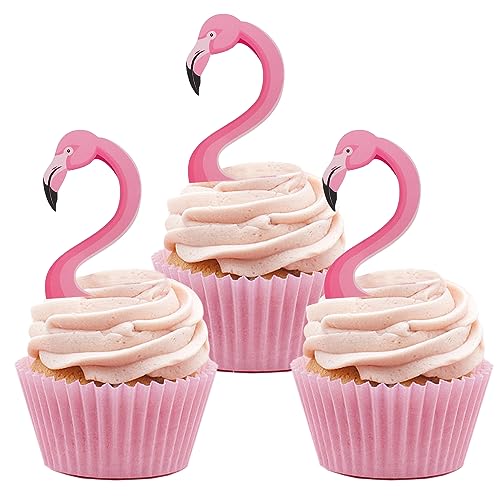 24 Stück Flamingo Cupcake Topper, Tropische Hawaii Tortendeko, Aloha Cupcake Topper für Hawaii Aloha Luau Poolparty Sommerparty, Valentinstag Dekoration (Flamingo) von Moitkptt