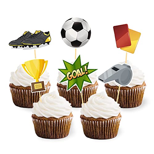 24 Stück Fussball Cupcake Topper, Tortendeko Fussball, Soccer Sport Tortenaufleger für Fussball Geburtstag Deko, Fußball Fan Party, Kinder Party, Tortendeko Geburtstag Junge von Moitkptt