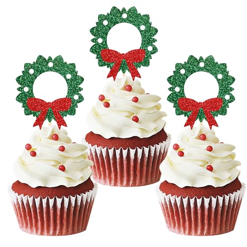 24 Stück Weihnachtskuchen-Dekoration, Pailletten, Cupcake-Topper, Dekoration für Kuchen, Frohe Weihnachten, Weihnachtsdekoration für Weihnachtsfeier, Dessert, Kuchen, Deko für Weihnachten von Moitkptt