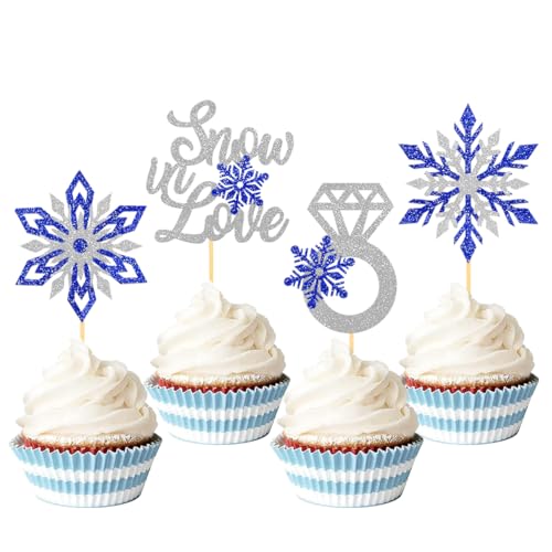 24 silberfarbene glitzernde Schneeflocken-Cupcake-Topper, Winterdekorationen (Love B) von Moitkptt