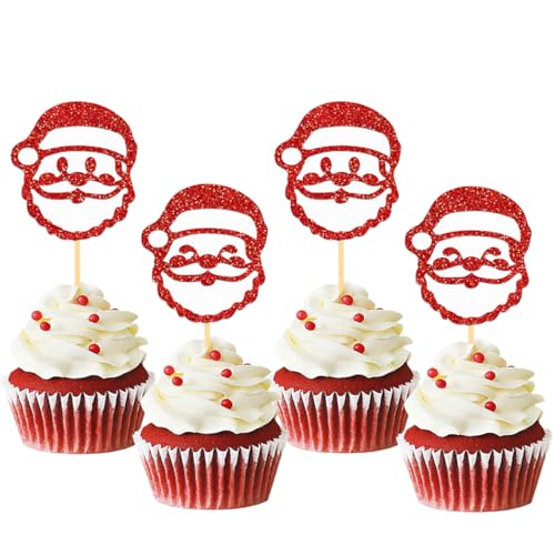 Weihnachtsmann-Cupcake-Topper, Weihnachtsmann-Kuchendekorationen für Weihnachtsfeier, Neujahrszeremonie, Party-Kuchendekorationen, Zubehör (2 Weihnachtsmann) von Moitkptt