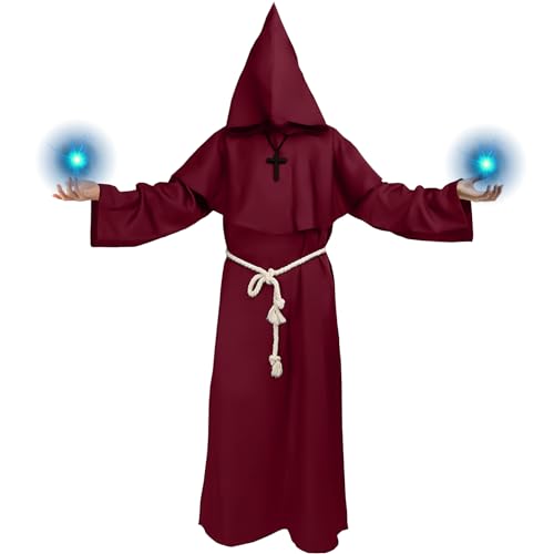 Mönch Kostüm Herren Frauen, Halloween Priester Kostüm Herren, Mönchskutte Pfarrer kostüm mit Kreuz-Halskette und Taillenseil, Mönch Robe Pfarrer Kostümfür Halloween party, Mottoparty und Karneval Mönch Kostüm Herren Frauen, Halloween Priester Kostüm Herren, Mönchskutte Pfarrer kostüm mit Kreuz-Halskette und Taillenseil, Mönch Robe Pfarrer Kostümfür Halloween party, Mottoparty und Karneval von Moiuguli