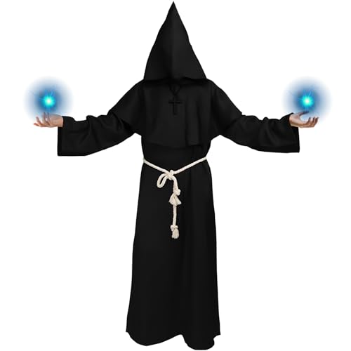 Mönch Kostüm Herren Frauen, Halloween Priester Kostüm Herren, Mönchskutte Pfarrer kostüm mit Kreuz-Halskette und Taillenseil, Mönch Robe Pfarrer Kostümfür Halloween party, Mottoparty und Karneval Mönch Kostüm Herren Frauen, Halloween Priester Kostüm Herren, Mönchskutte Pfarrer kostüm mit Kreuz-Halskette und Taillenseil, Mönch Robe Pfarrer Kostümfür Halloween party, Mottoparty und Karneval von Moiuguli