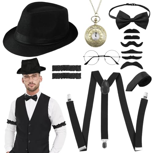 Moiuguli 20er Jahre Kostüm Herren Weste Hemd mit Accessories, Mafia Kostüm Herren, Peaky Blinders Kostüm, Gangster Kostüm für Karneval Partys von Moiuguli