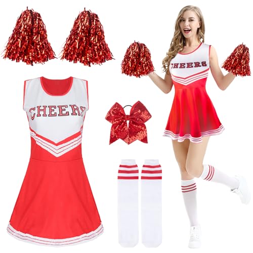 Moiuguli Cheerleader Kostüm Damen, Cheerleader Outfit Cheerleader Kostüm mit Cheerleader Pompons und Socken, Superstar Cheerleader Costume für Karneval Kostüm Damen und Partei von Moiuguli