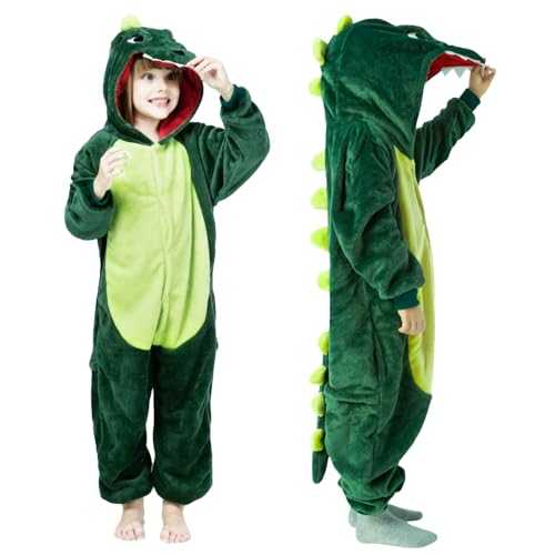 Moiuguli Dino Kostüm Kinder, 2-7 Jahre Dinosaurier Kostüm Onesie, Tier Kostüm Dino Jumpsuit für Baby Kind Mädchen und Jungen Karneval Cosplay kostüm(Grün) von Moiuguli