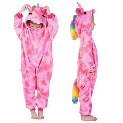 Moiuguli Einhorn Kostüm Kinder, Pyjama Einhorn Kostüm Onesie, Tier Kostüm Einhorn Jumpsuit für Baby Kind Mädchen Karneval Cosplay kostüm(Rosa) von Moiuguli