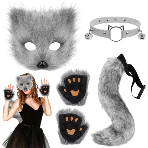 Moiuguli Wolf Kostüm, Halloween Wolf Kostüm Kinder Erwachsene Inklusive Handschuhe Schwanz wolfsmaske Halskette, Größe Einstellbar Halloween Kos-tüm Wolfs für Hallo-ween Karneval Themed Party Moiuguli Wolf Kostüm, Halloween Wolf Kostüm Kinder Erwachsene Inklusive Handschuhe Schwanz wolfsmaske Halskette, Größe Einstellbar Halloween Kos-tüm Wolfs für Hallo-ween Karneval Themed Party von Moiuguli