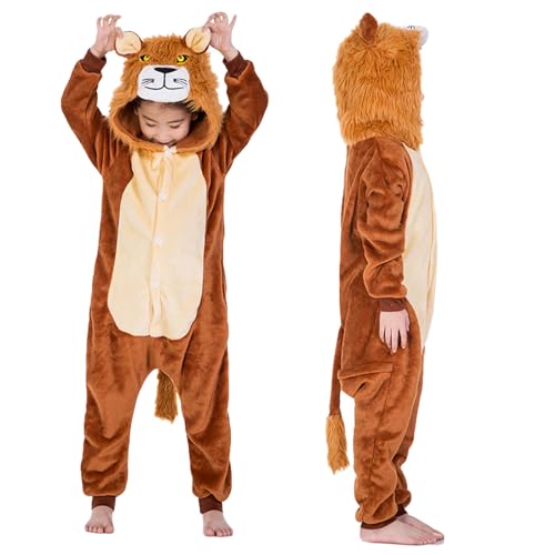 Moiuguli Löwenkostüm Kinder, Löwen Kostüm Onesie, Tier Kostüm Löwe Jumpsuit für Baby Kind Mädchen und Jungen Karneval Cosplay kostüm (Braun) von Moiuguli