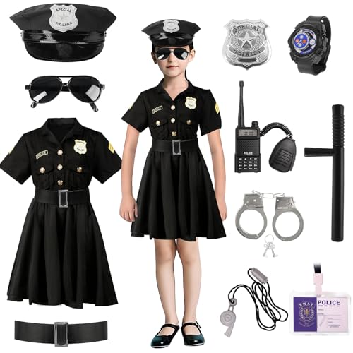 Moiuguli Polizei Kostüm Kinder Mädchen, Polizeikostüm mit Handschellen, Polizeimütze, Dienstmarke, Uhr, Polizeiausweis, Walkie-Talkie, Pfeife, Schlagstock, Sonnenbrille für Karneval Cosplay Party Moiuguli Polizei Kostüm Kinder Mädchen, Polizeikostüm mit Handschellen, Polizeimütze, Dienstmarke, Uhr, Polizeiausweis, Walkie-Talkie, Pfeife, Schlagstock, Sonnenbrille für Karneval Cosplay Party von Moiuguli