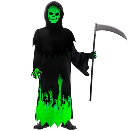 Moiuguli Sensenmann Kostüm Kinder, Faschingskostüme Kinder Leuchtendes Sensenmann Kostüm, Halloween Kostüm Sensenmann mit Sense, Faschingskostüme Kinder Junge Mädchen für Halloween Party Karneval Moiuguli Sensenmann Kostüm Kinder, Faschingskostüme Kinder Leuchtendes Sensenmann Kostüm, Halloween Kostüm Sensenmann mit Sense, Faschingskostüme Kinder Junge Mädchen für Halloween Party Karneval von Moiuguli