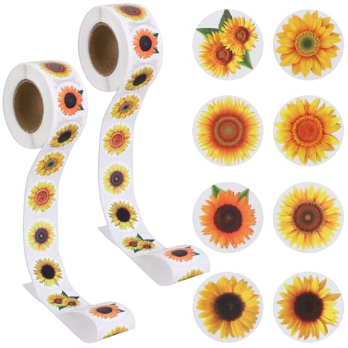 Molain 1000 Stück Sonnenblume Aufkleber, Sonnenblumen Zum Kleben, mülltonnenaufkleber, Selbstklebende Blumen Aufkleber für Mülltonnen, Grußkarten, Umschläge, Deko, Weihnachten(2) von Molain